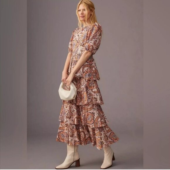 Anthropologie x Kachel Paisley Tiered Maxi Dress Size Medium - Picture 1 of 10